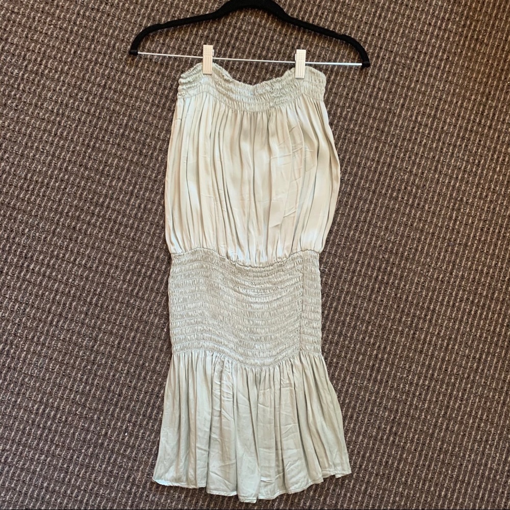 Blue life smocked strapless dress in sage green